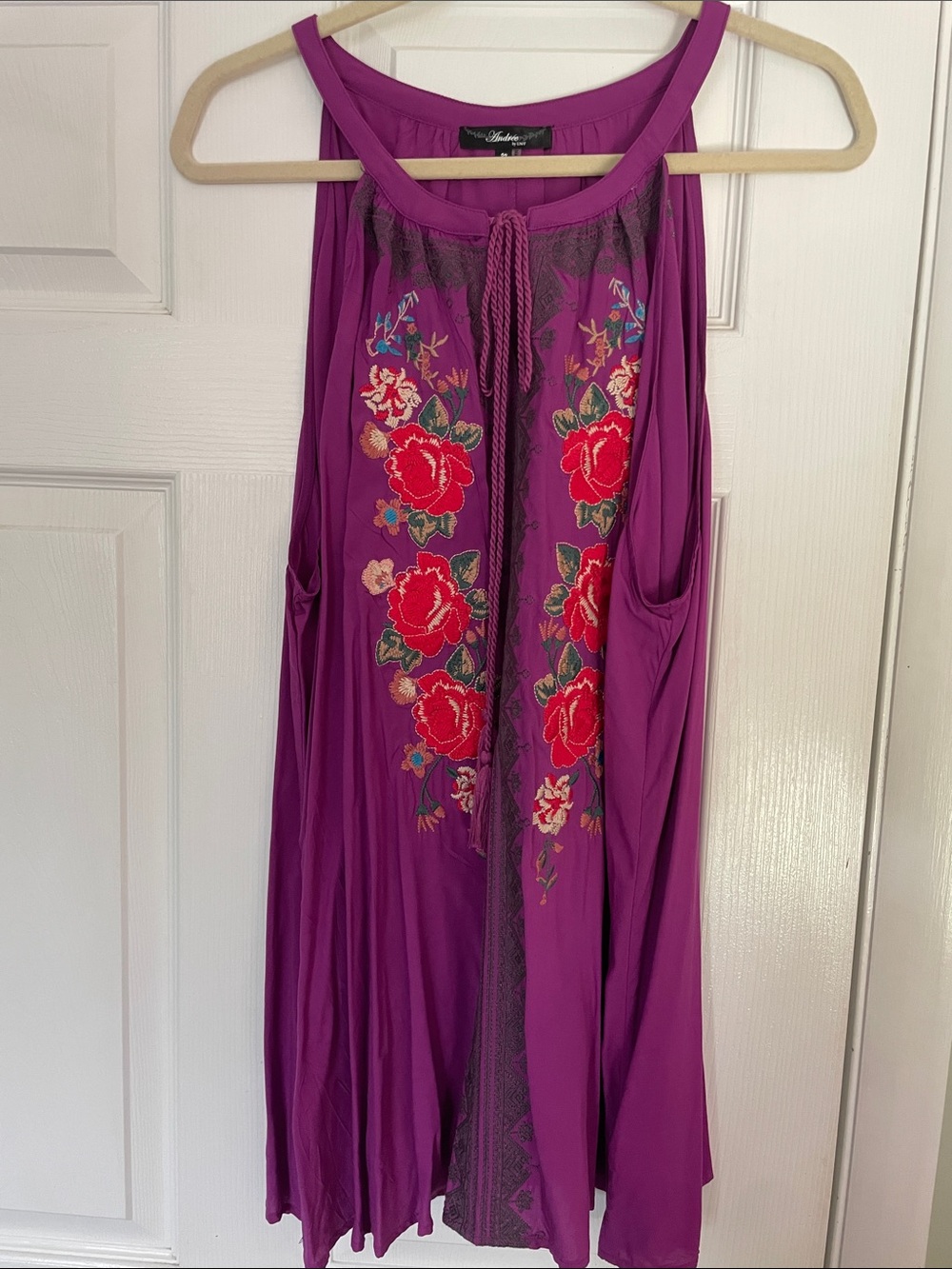 ANDREE BY UNIT Magenta Embroidered Tassel Tunic